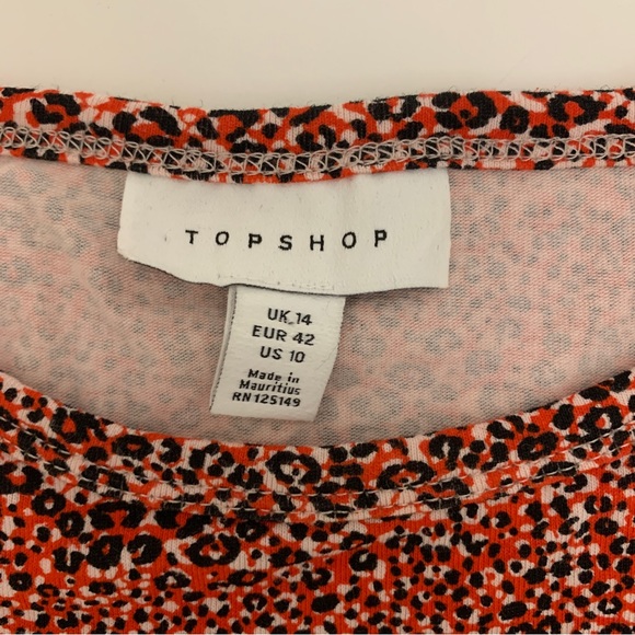 Topshop Red Cheetah Animal Print Shirt with Cap Sleeves - Picture 3 of 4